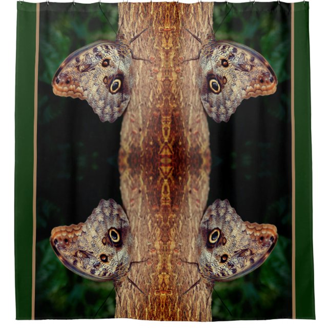 Brown Owl Butterfly Nature Art Shower Curtain (Front)