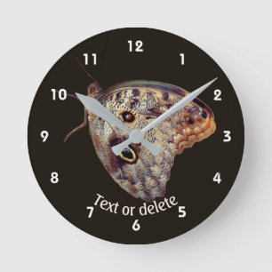 Brown Owl Butterfly Nature Personalized Round Clock