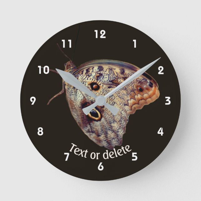 Brown Owl Butterfly Nature Personalized   Round Clock (Front)