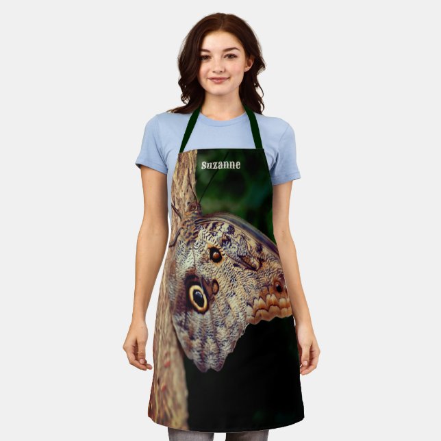 Brown Owl Butterfly Personalized Apron (Worn)