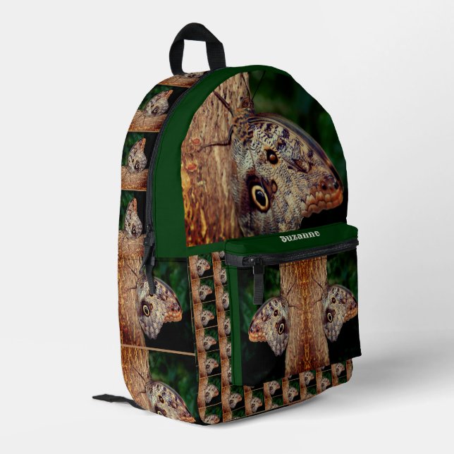 Brown Owl Butterfly Personalized Printed Backpack (Back Corner Left)