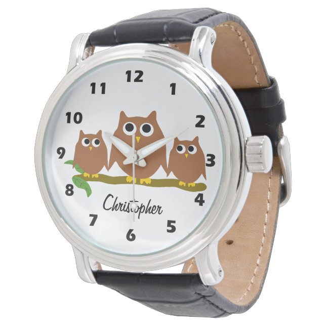 Brown Owl Design Personalised Watch (Angled)
