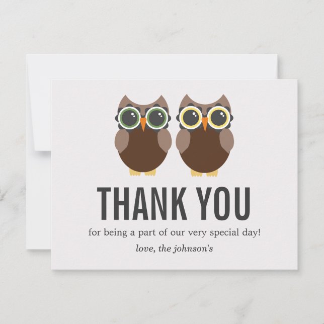 Brown Owl Design Wedding Thank You Cards (Front)
