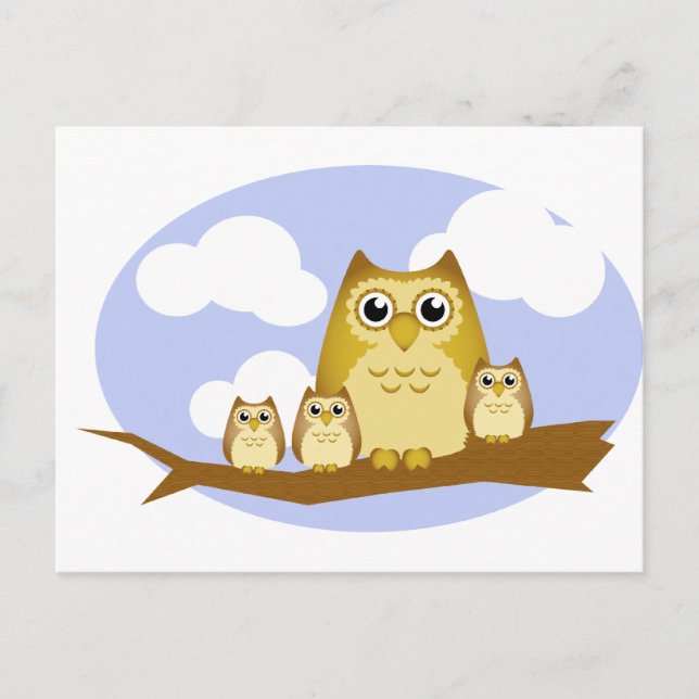 Brown Owl Family - 3 kids Postcard (Front)