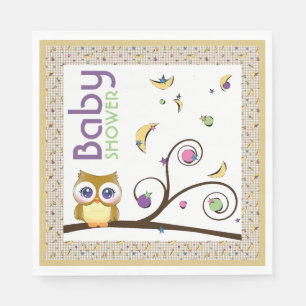 Brown Owl Gender-Neutral Baby Shower Moon Star Napkins