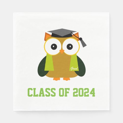 Brown Owl Grad Cap Cartoon Class of 2024 Napkins