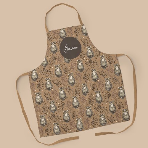 Brown Owl Illustrated Woodland Pattern Apron