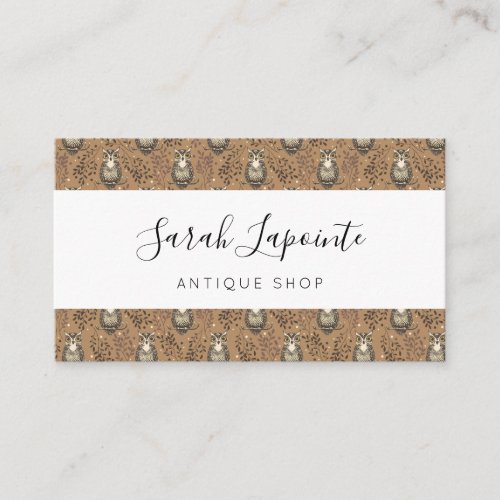 Brown Owl Illustrated Woodland Pattern Business Card