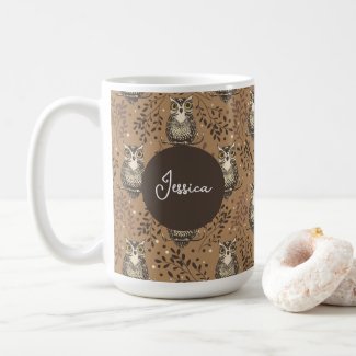 Brown Owl Illustrated Woodland Pattern