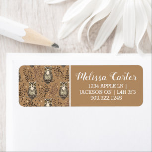 Brown Owl Illustrated Woodland Pattern Label
