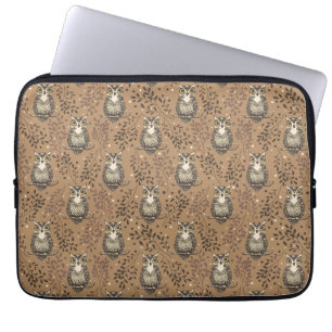 Brown Owl Illustrated Woodland Pattern Laptop Sleeve