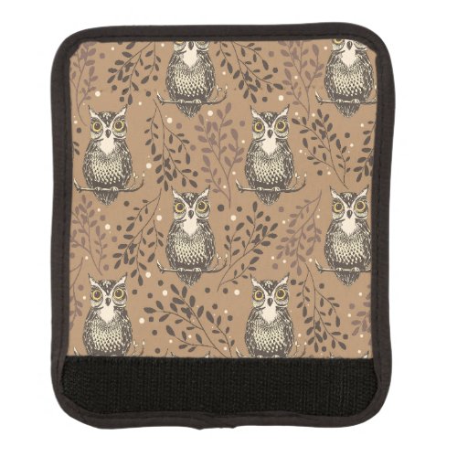 Brown Owl Illustrated Woodland Pattern Luggage Handle Wrap