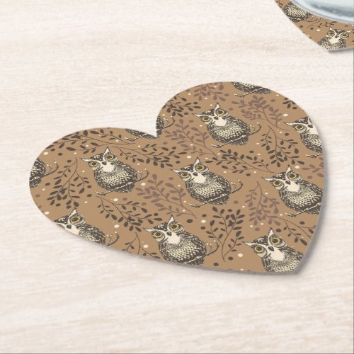 Brown Owl Illustrated Woodland Pattern Paper Coaster