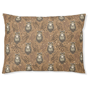 Brown Owl Illustrated Woodland Pattern Pet Bed