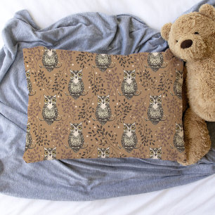 Brown Owl Illustrated Woodland Pattern Pillow Case