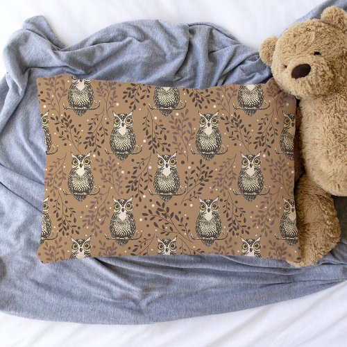 Brown Owl Illustrated Woodland Pattern Pillow Case