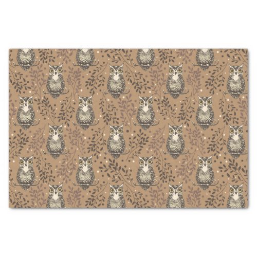 Brown Owl Illustrated Woodland Pattern Tissue Paper