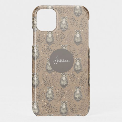 Brown Owl Illustrated Woodland Pattern iPhone 11 Case