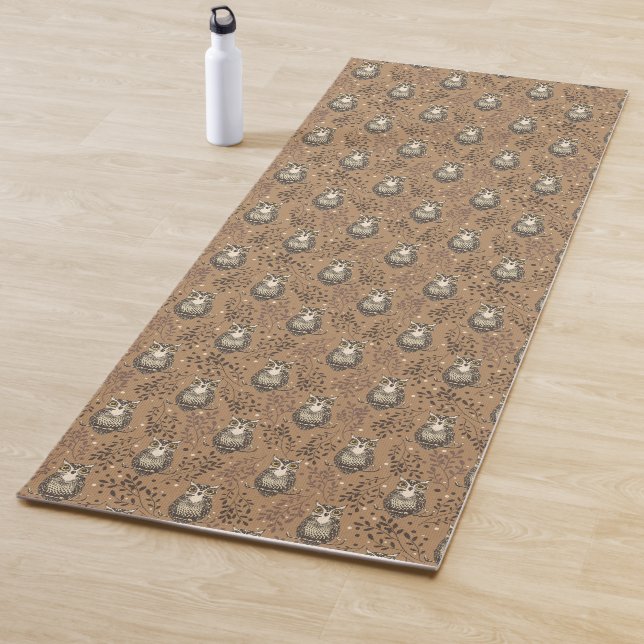 Brown Owl Illustrated Woodland Pattern Yoga Mat (In Situ)