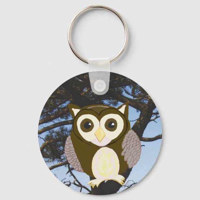 Brown Owl in a Tree Keychain (Front)