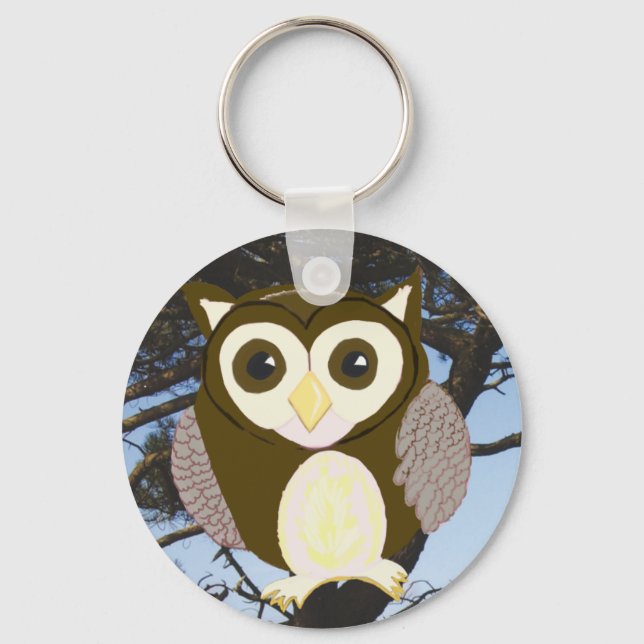 Brown Owl in a Tree Keychain (Front)