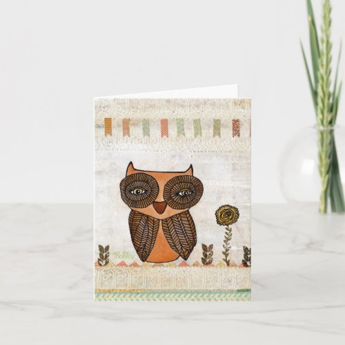 Brown Owl Mixed Media Rustic Art Card