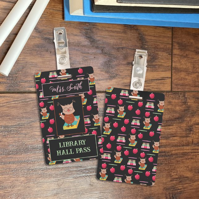 Brown Owl on a Book Library Hall Pass Badge (Creator Uploaded)