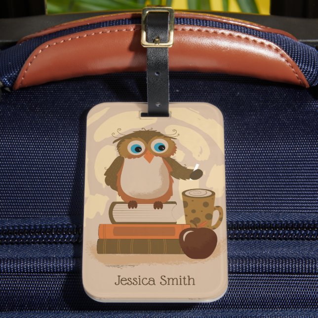 Brown Owl on Books Luggage Tag (Front Insitu 2)