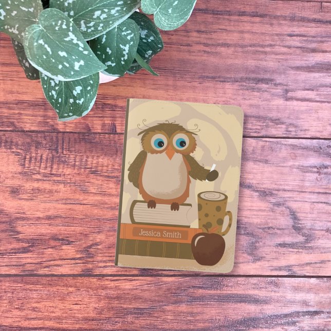 Brown Owl on Books Passport Holder (Brown owl on books personalized passport cover .)