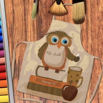 Brown Owl On Books Teacher Personalized Apron by ArianeC at Zazzle