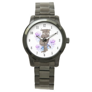 Brown Owl Purple Flowers Watch