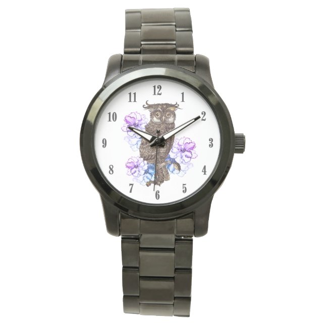 Brown Owl Purple Flowers  Watch (Front)