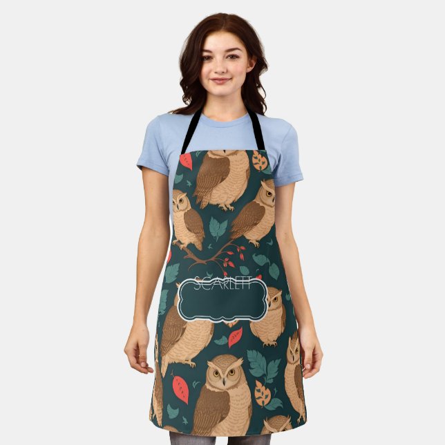Brown Owl Retro Colorful Personalized Pattern Apron (Worn)