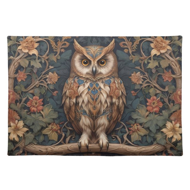 Brown Owl William Morris Inspired Cloth Placemat (Front)