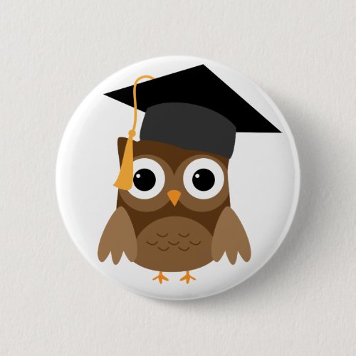 Brown Owl with Cap Graduation Button