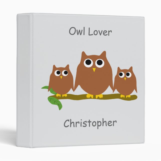 Brown Owls Design Any Colour Background 3 Ring Binder (Front/Spine)
