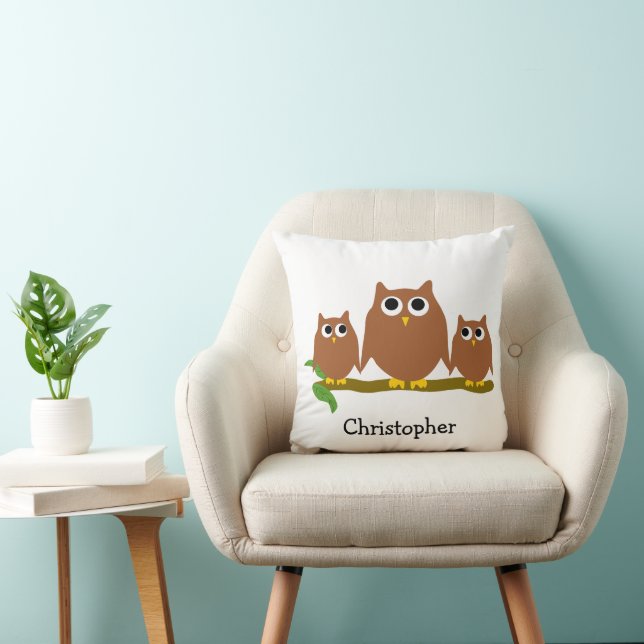 Brown Owls Design Personalised Throw Pillow (Chair)