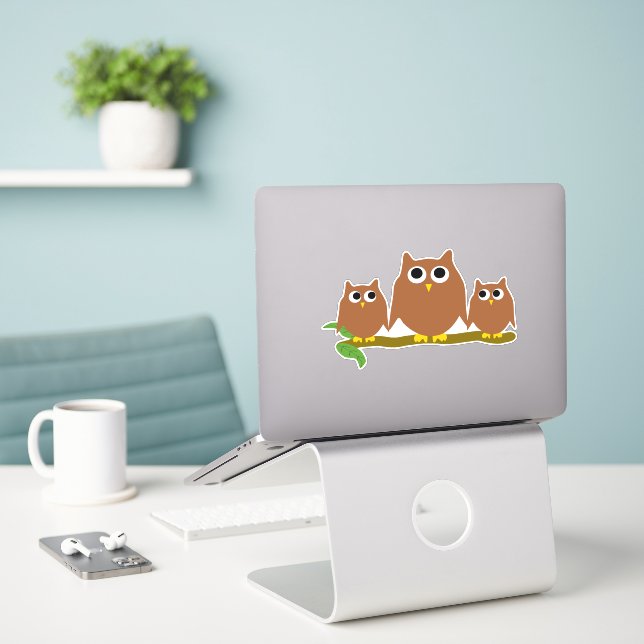 Brown Owls Design Sticker (Laptop On Desk)
