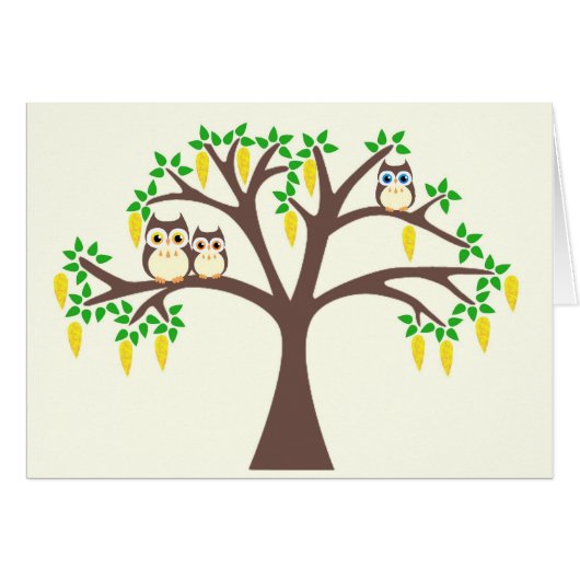 Brown Owls in a Laburnum Tree Cards (Front Horizontal)
