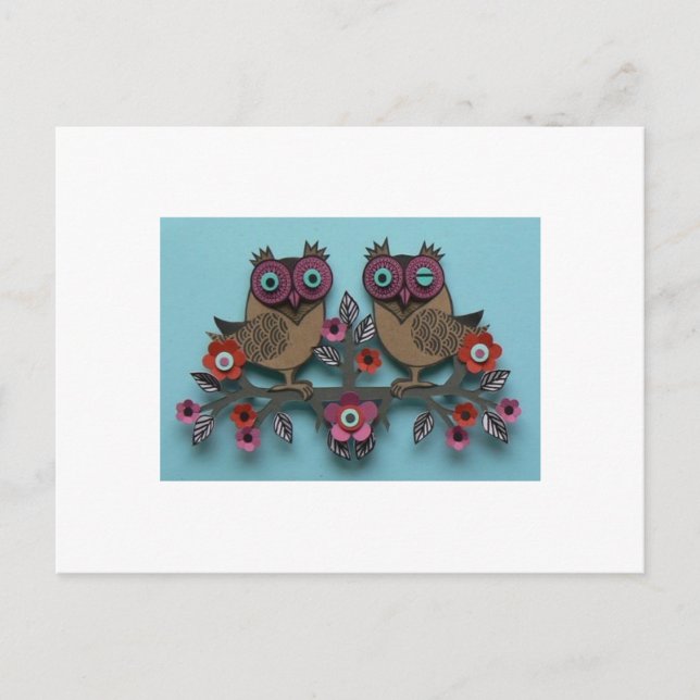 brown owls with flowers postcard (Front)
