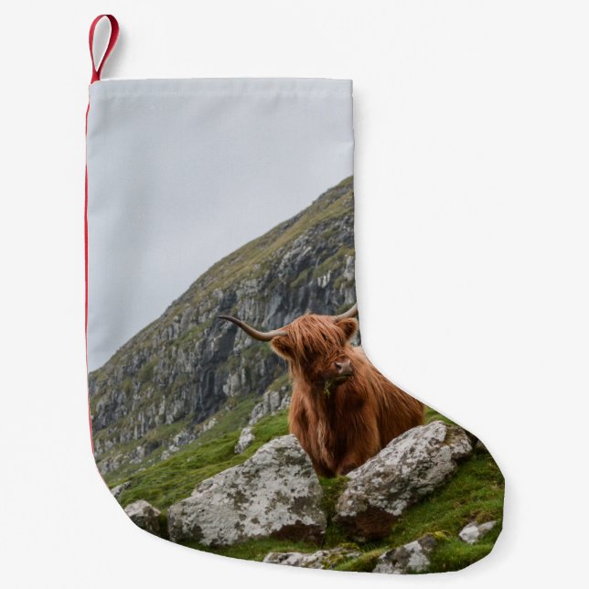 BROWN OX ON MOUNTAIN SMALL CHRISTMAS STOCKING (Front)