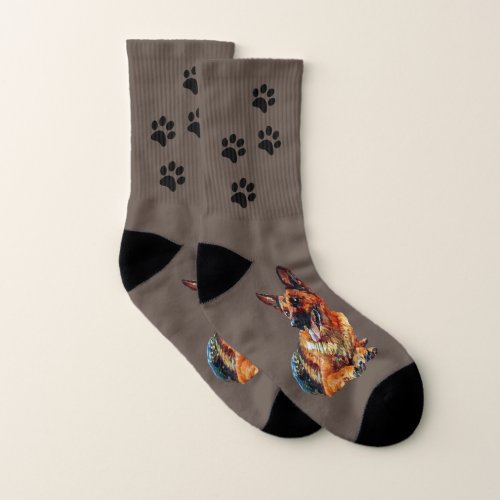 Brown Painted German Shepherd Socks