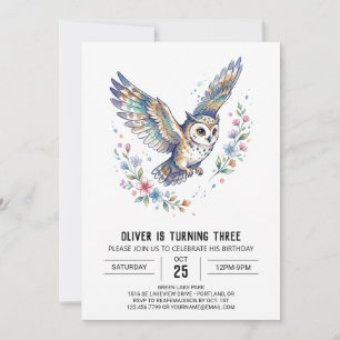 Brown Painted Owl Birthday Invitation
