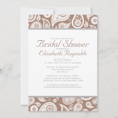 Brown Paisley Bridal Shower Invitations