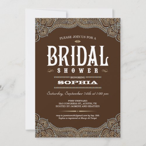 Brown Paisley Bridal Shower Invitations
