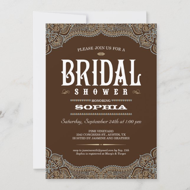 Brown Paisley Bridal Shower Invitations (Front)
