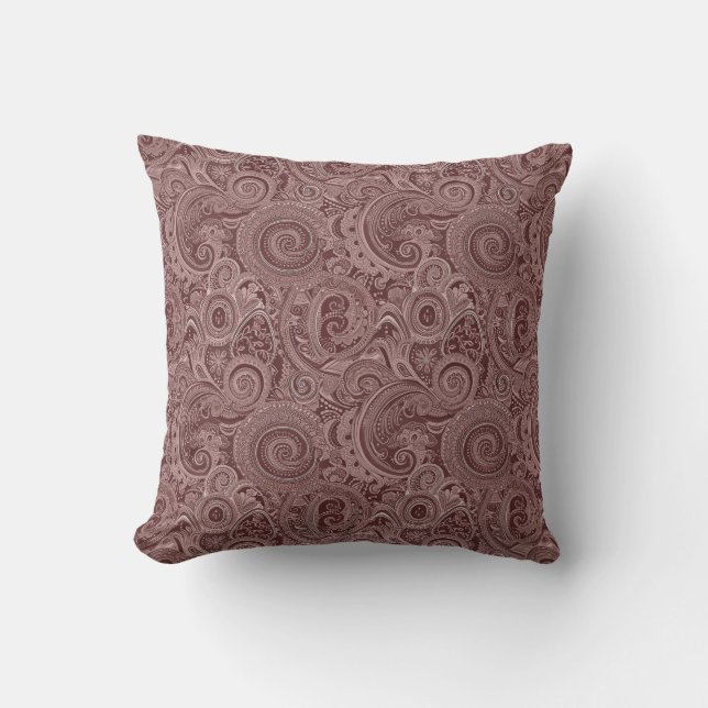 Brown Paisley Pattern Throw Pillow (Front)