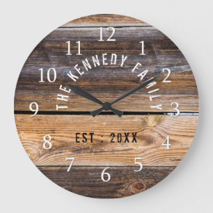 Brown Pallet Wood Farmhouse Family Name Large Clock