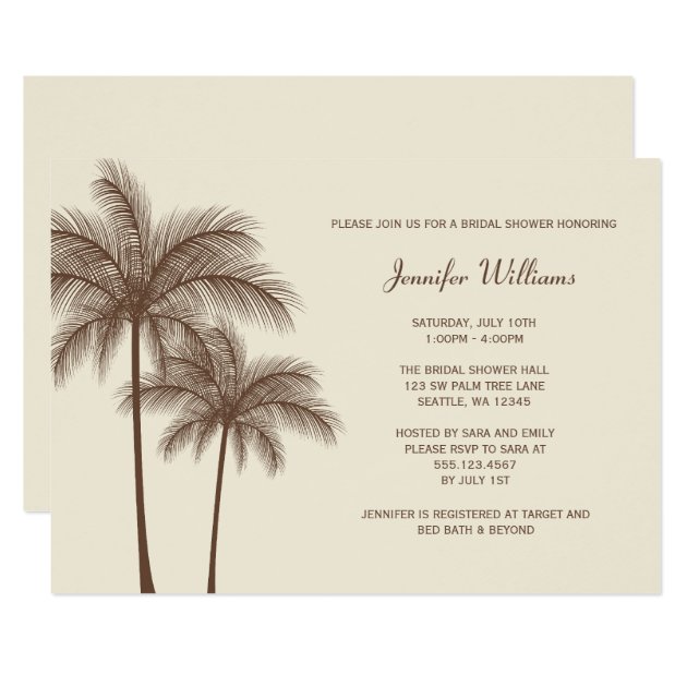 Brown Palm Tree Bridal Shower Invitation