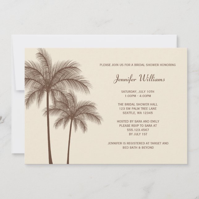 Brown Palm Tree Bridal Shower Invitation (Front)